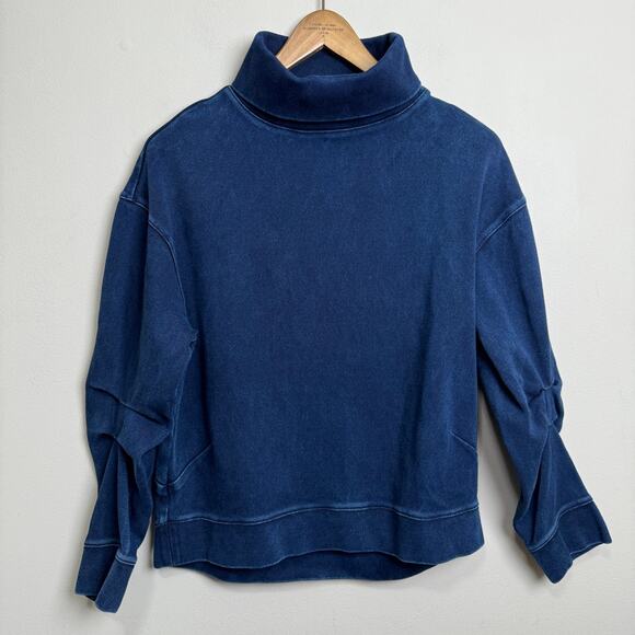 AG ADRIANO GOLDSCHMIED navy blue turtleneck w/ruffle sleeve detail women's XS/S - Picture 1 of 8